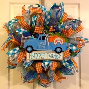 Homemade Blue Truck Happy Easter Wreath